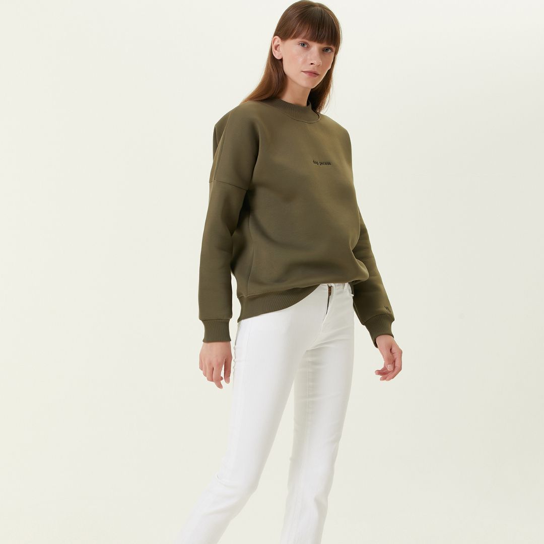 Dog Person Nakışlı Kadın Sweatshirt Haki