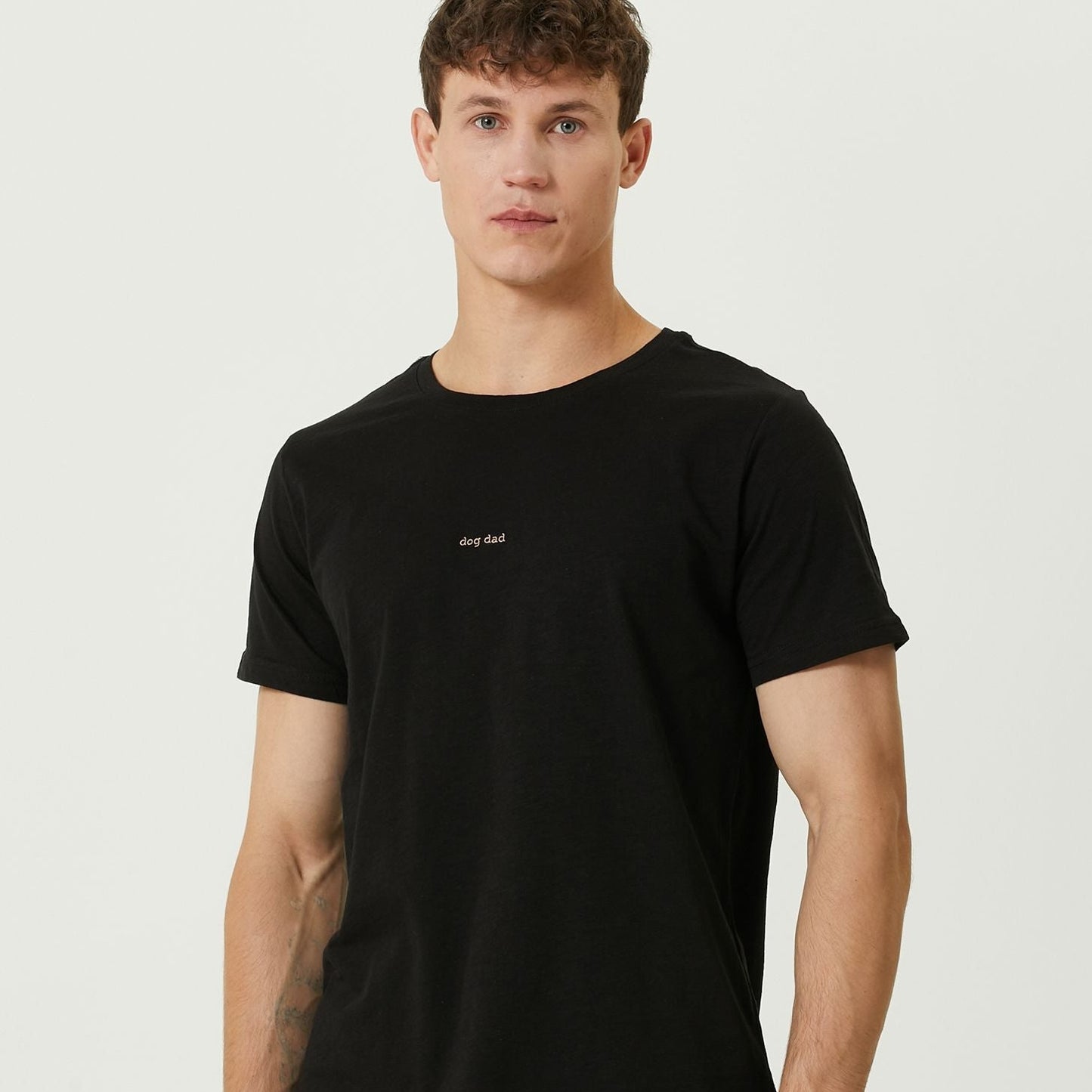 Oversize "dog dad" nakışlı t-shirt - siyah