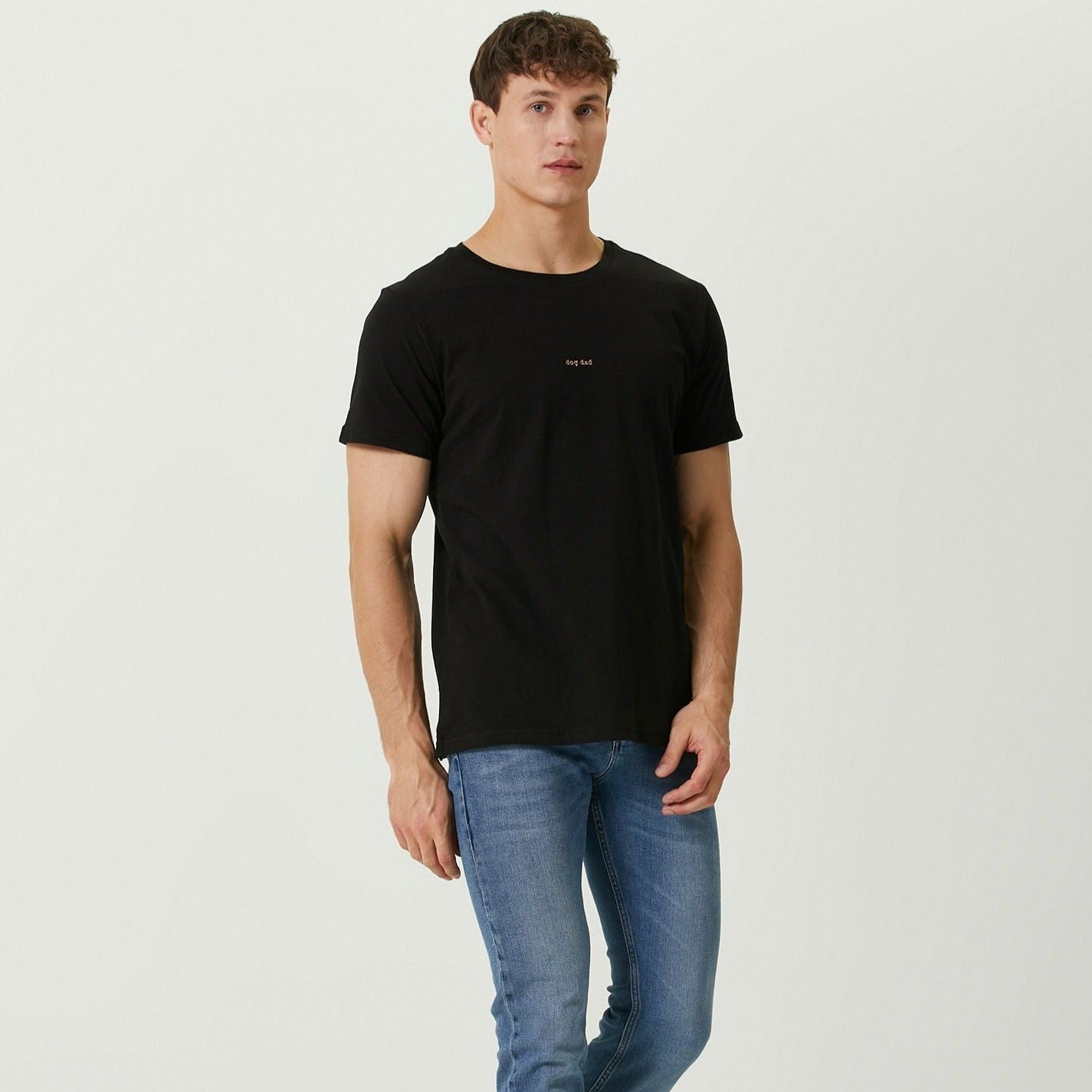 Oversize "dog dad" nakışlı t-shirt - siyah
