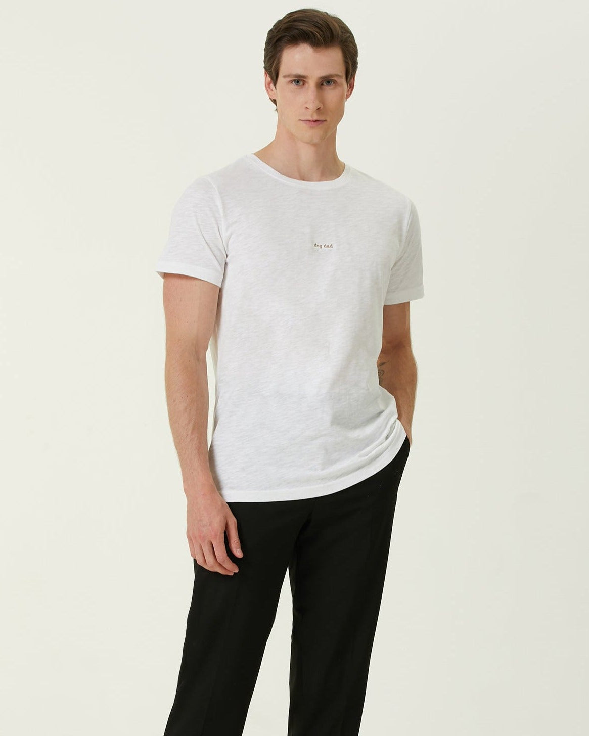 Oversize T-shirt "dog dad" - beyaz