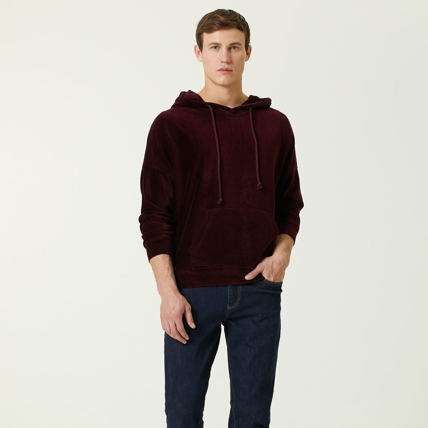 Kadife Oversize Hoodie Bordo